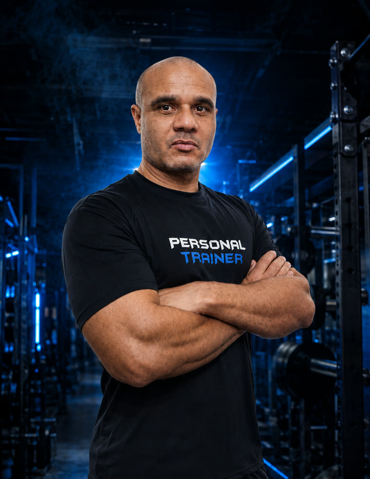 Anderson Witter, personal trainer certificado CREF 120294-G/SP, vestindo camiseta Personal Trainer